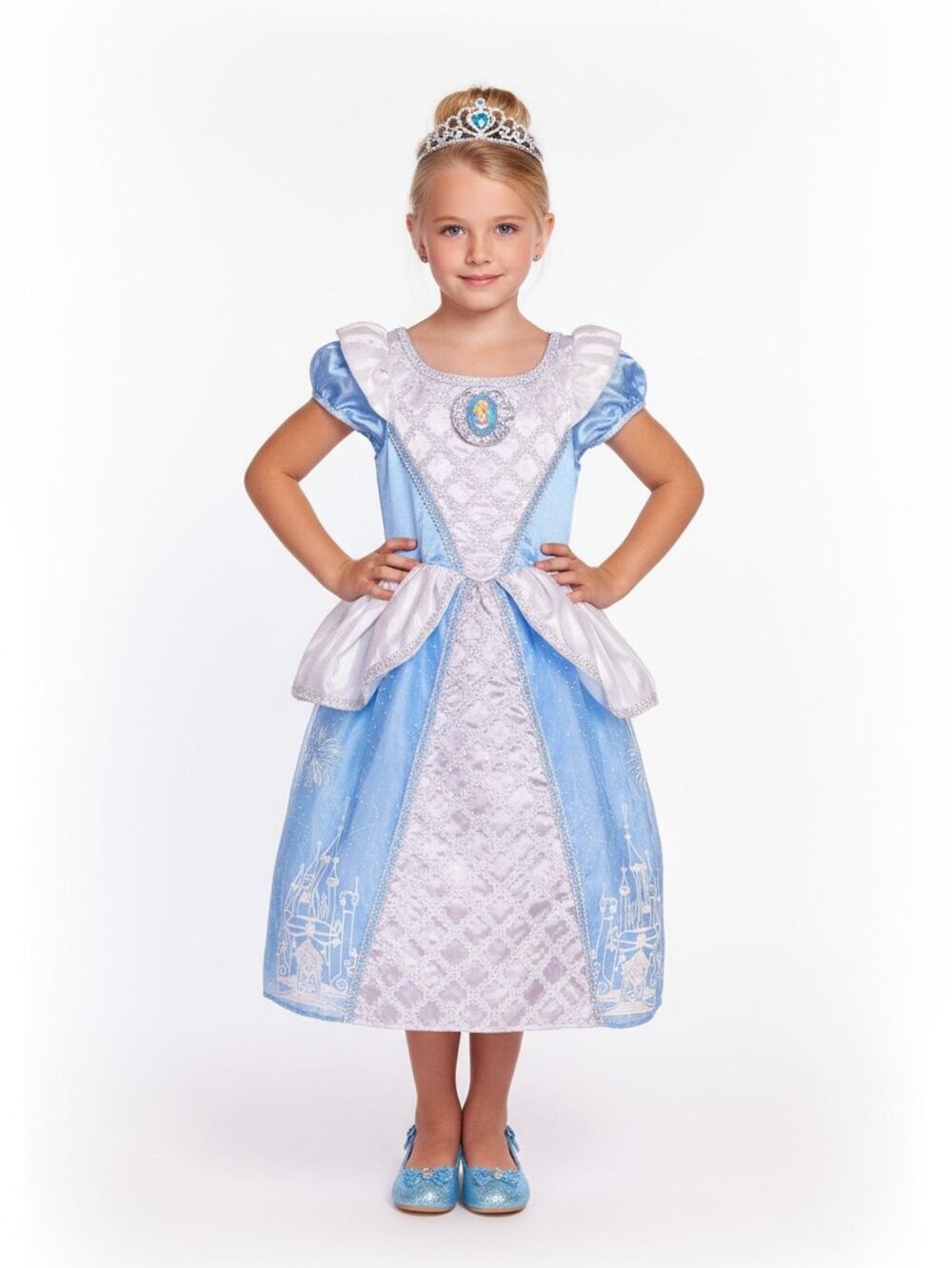 Disney Store Deluxe CINDERELLA Costume Gown Blue Silver Size 4-6x